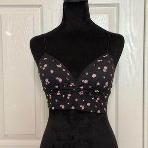 Black and Pink Floral Corset Knit Top